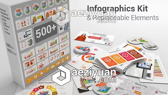 500种信息数据图表商务场景动画元素包AE模板 Infographics Set &amp; Elements  AE资源素材社区 www.aeziyuan.com