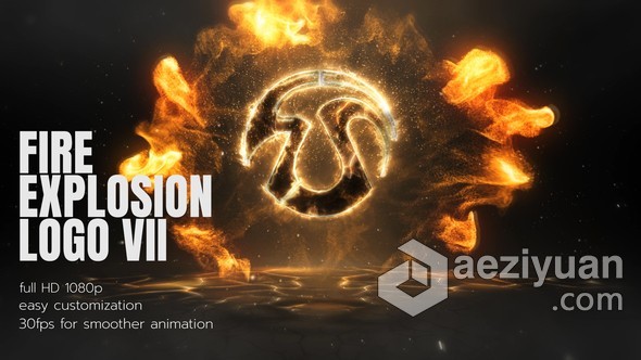 火球动画扭曲旋转爆炸显示燃烧火焰标志片头 AE模板 AE工程文件 Fire Explosion Logo 2  AE资源素材社区 www.aeziyuan.com