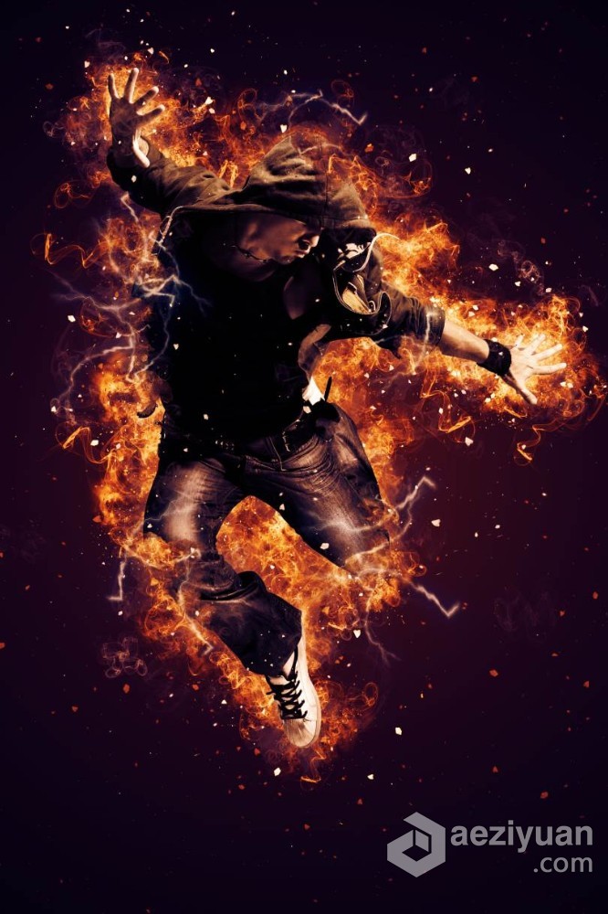 超酷逼真火焰爆炸特效PS动作 Fire Explosion Photoshop Action 附视频教程  AE资源素材社区 www.aeziyuan.com