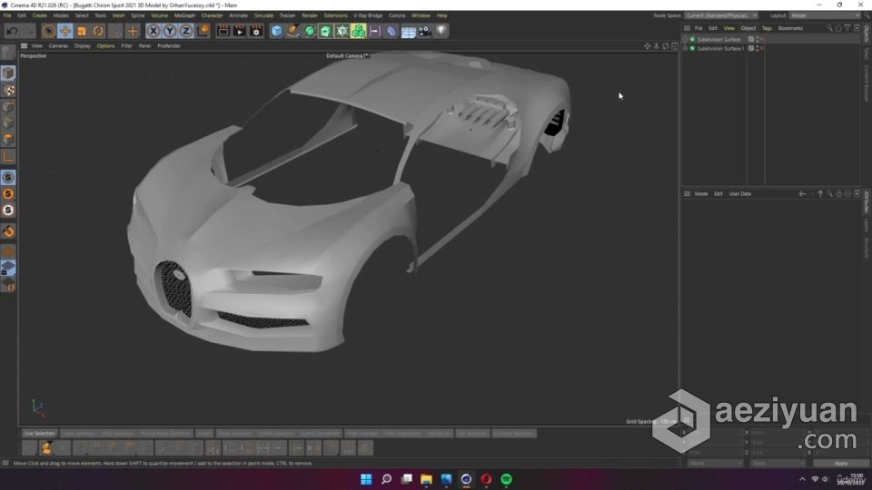C4D布加迪汽车建模与渲染完整制作全流程视频教程  AE资源素材社区 www.aeziyuan.com