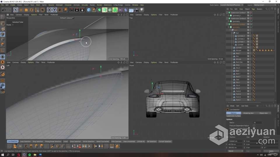 C4D布加迪汽车建模和渲染完整制作工作流程视频教程  AE资源素材社区 www.aeziyuan.com